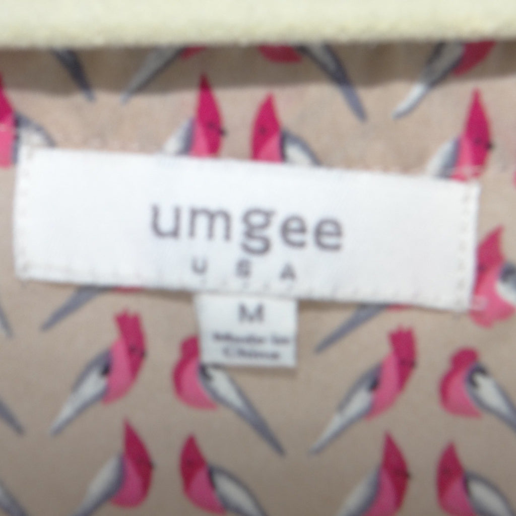Umgee USA Womens Tan Pink Bird Print V-Neck Button Front Elastic Waist Dress M