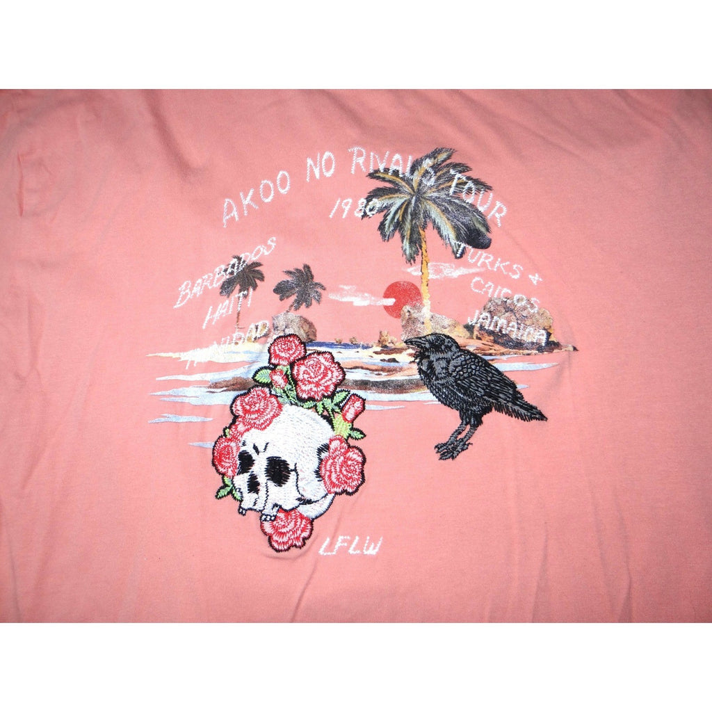 AKOO Coral Graphic Embroidered TShirt Skull Roses Raven Tropical Tour Size 3XL