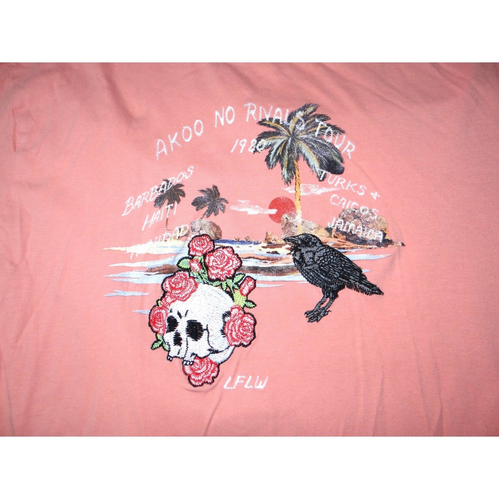 AKOO Coral Graphic Embroidered TShirt Skull Roses Raven Tropical Tour Size 3XL