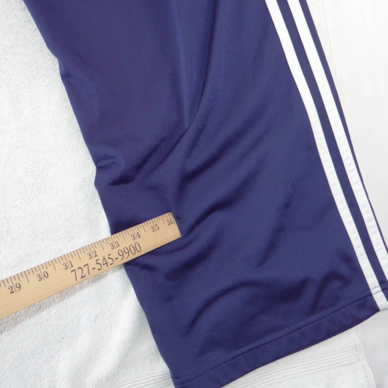 Adidas Mens XL Track Pants Purple Navy White 3 Stripe Wide Leg Vintage