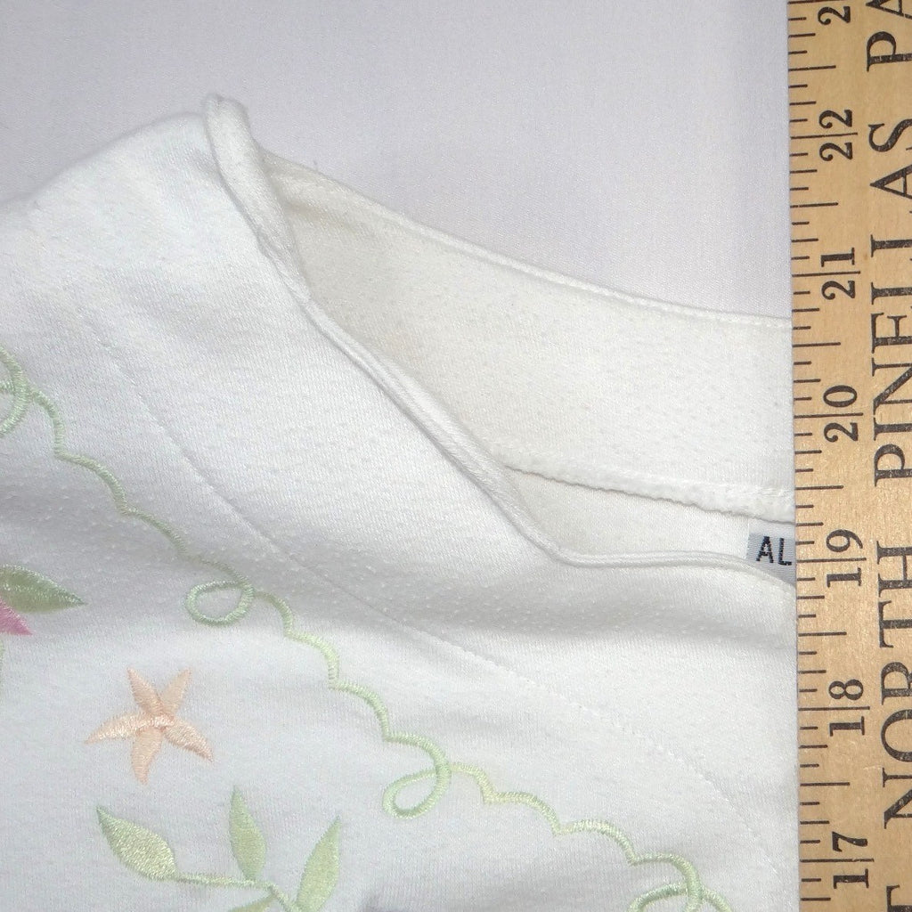 VTG Alfred Dunner Women White Floral Embroidered Button Front Short Sleeve Top L