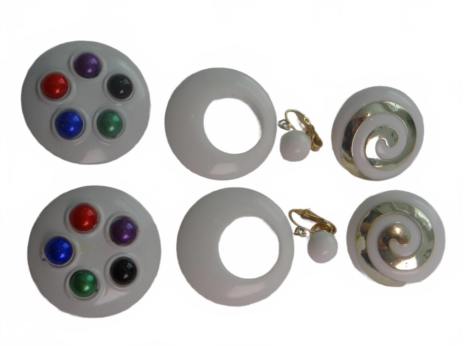 Set of Vintage Clip-On Earrings with Colorful and White Designs Lot 1