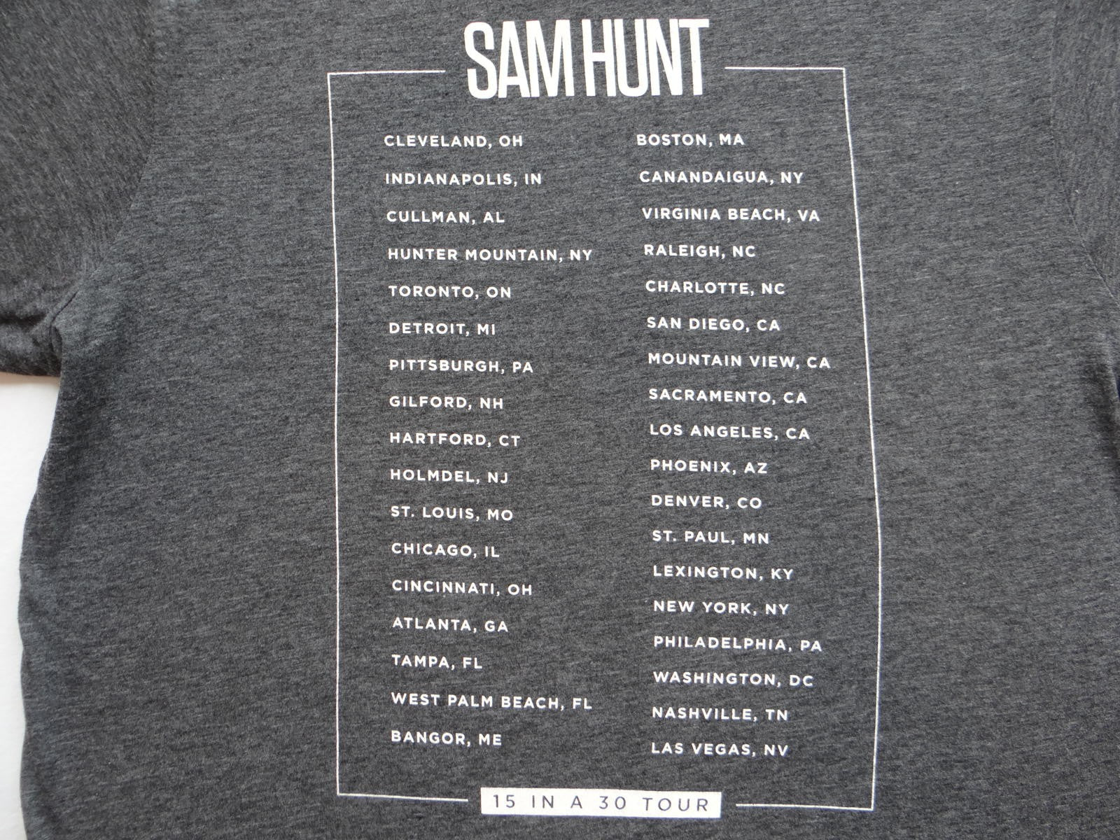 Sam Hunt 15 in a 30 Tour T-Shirt
