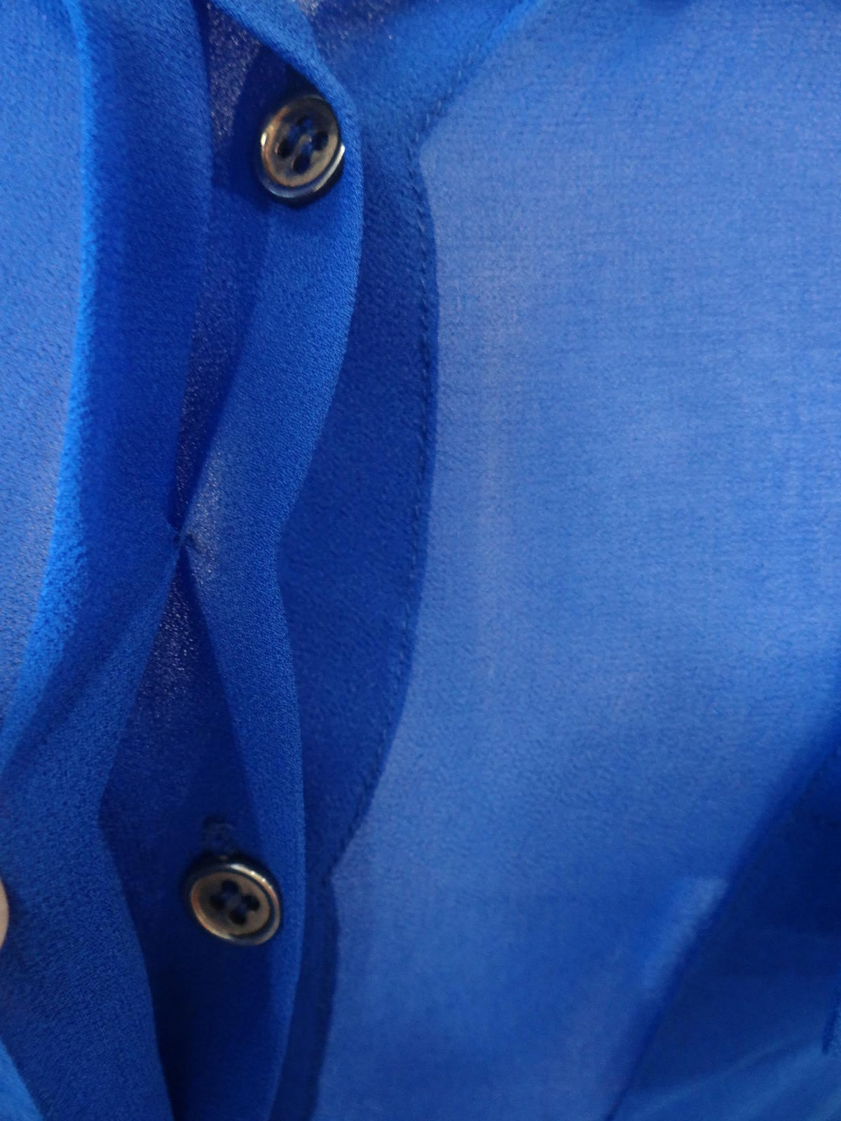 Stylish Sheer Blue Button-Up Shirt with Studded Pockets
