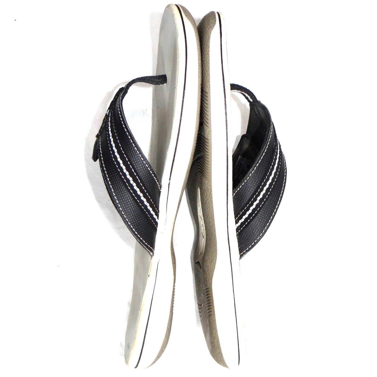 Clarks Womens Flip Flop Sandals Black White Comfort Thong Size 10