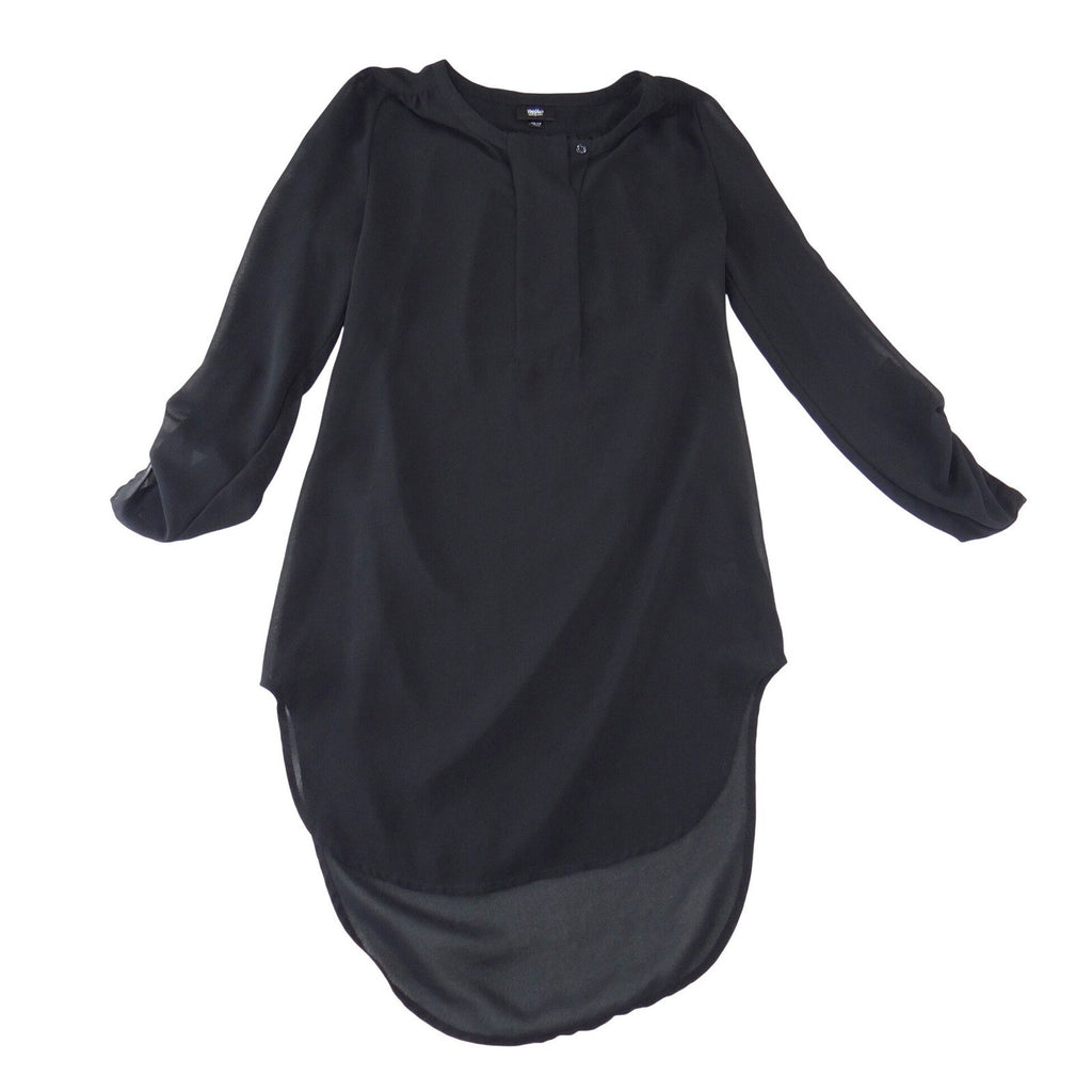 Mossimo Womens XS Black High Low Tunic Blouse Long Sleeve Split Neck Top
