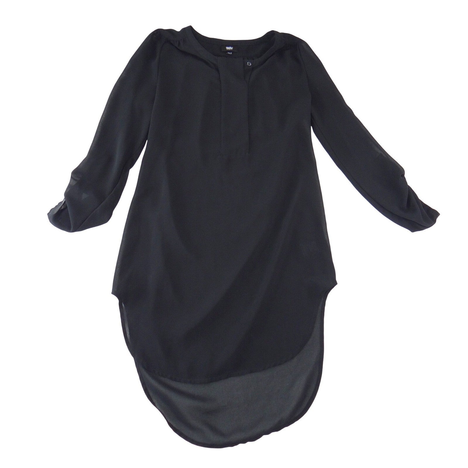Mossimo Womens XS Black High Low Tunic Blouse Long Sleeve Split Neck Top