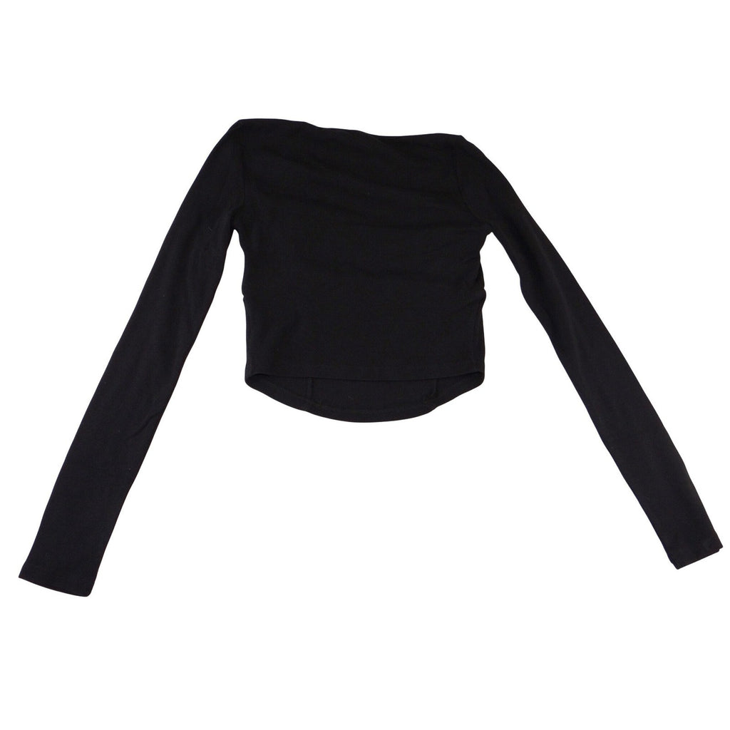 Darong Black Ribbed Bustier Long Sleeve Crop Top Sweetheart Neck S