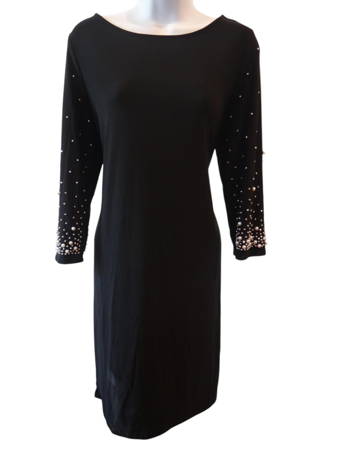 NWT Annalee and Hope Elegant Black Dress with Pearl and Rhinestone Sleeves