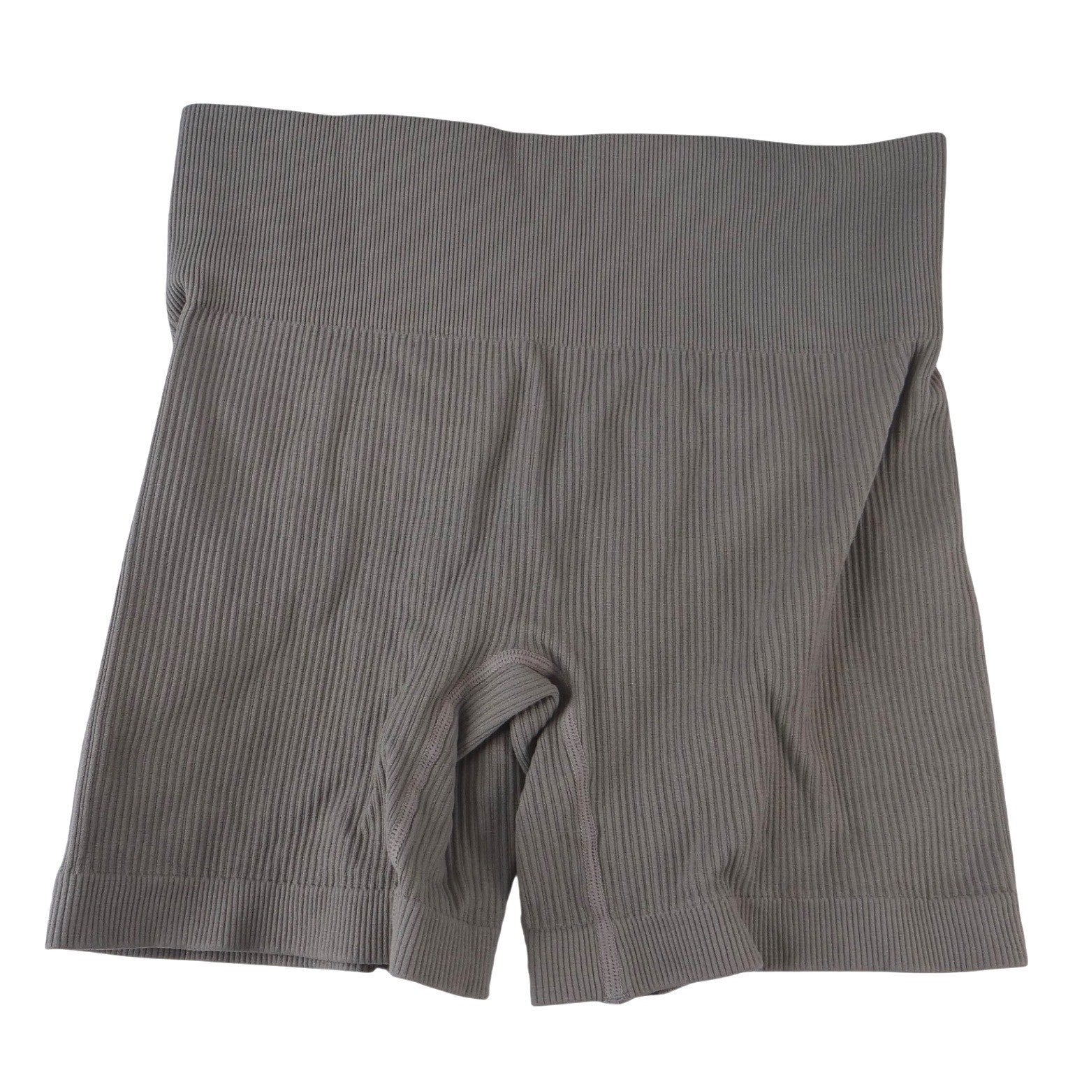 Seamless Ribbed High Waisted Biker Shorts Taupe Brown Size M Activewear