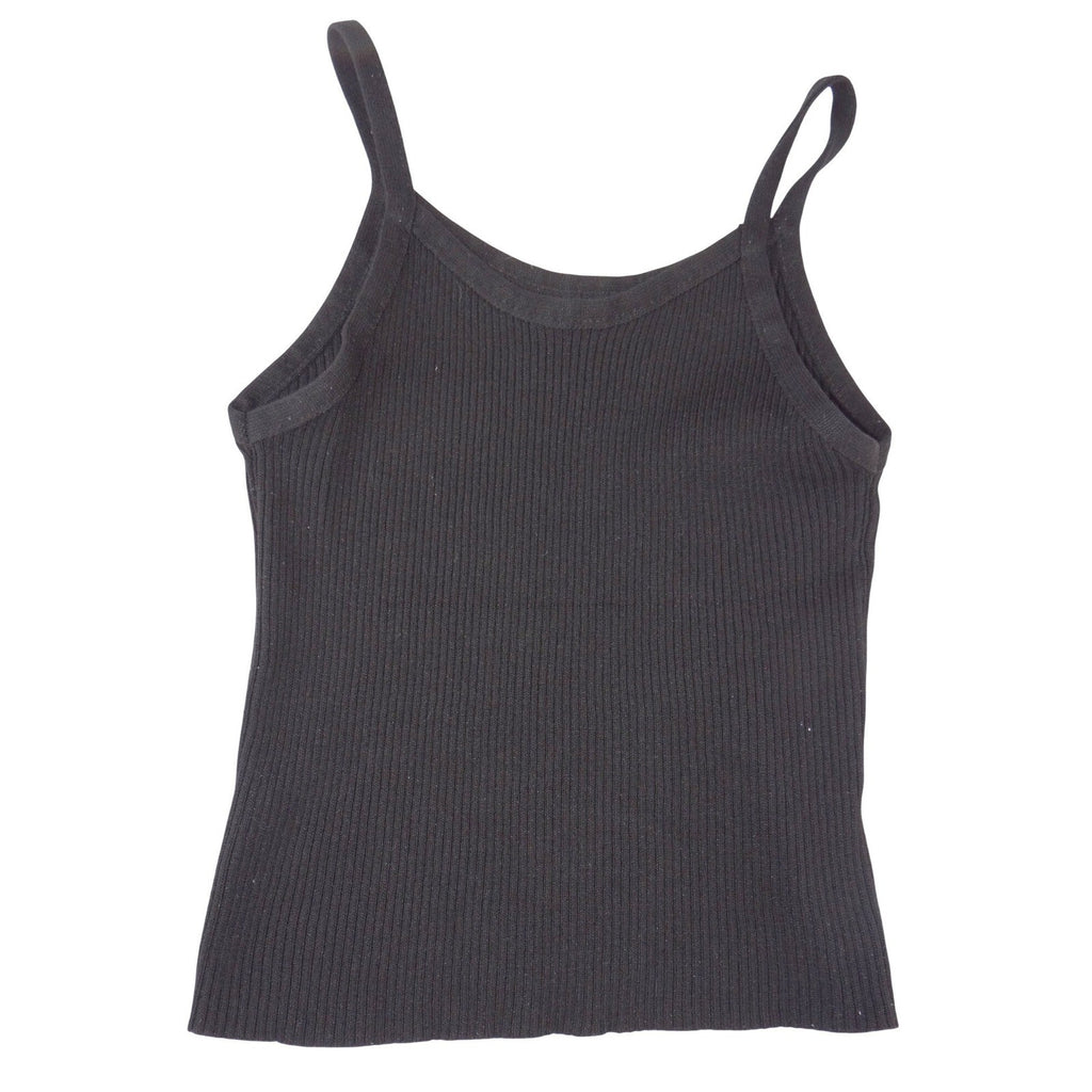Unbranded Black Ribbed Knit Camisole Spaghetti Strap Scoop Neck Top Slim Fit