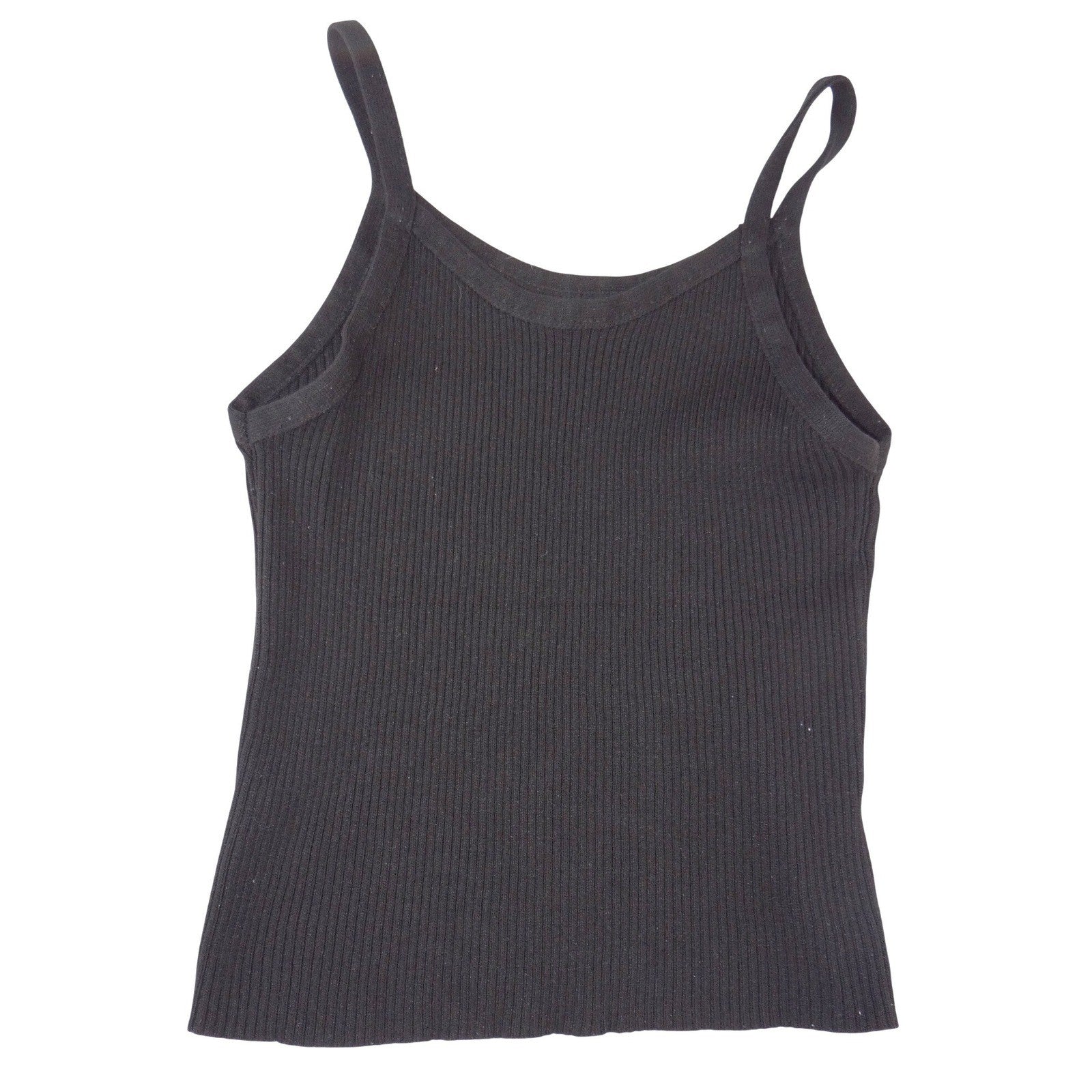 Unbranded Black Ribbed Knit Camisole Spaghetti Strap Scoop Neck Top Slim Fit