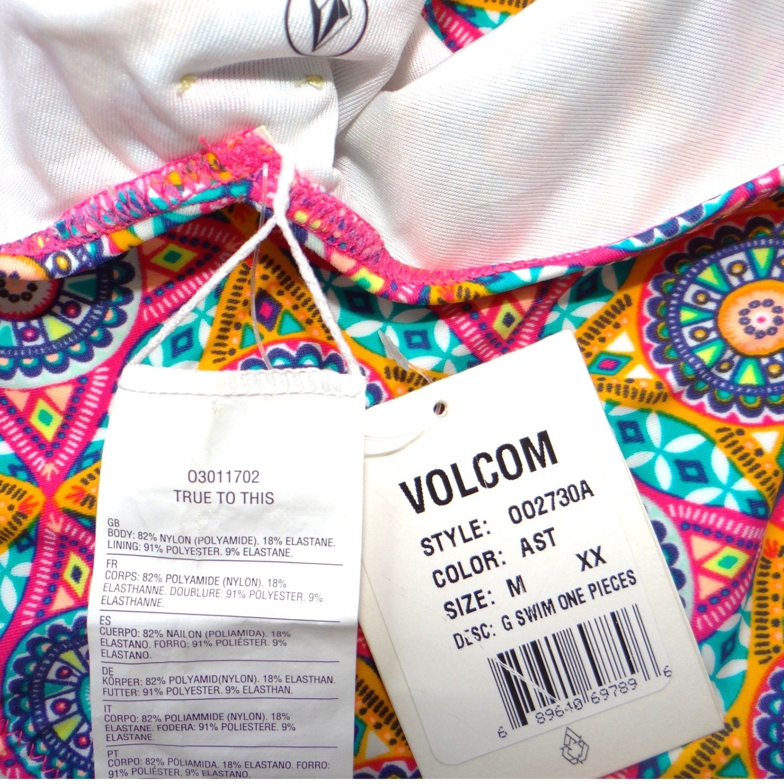 NWT-Volcom Womens Geometric Mandala Print Cut Out Monokini Swimsuit AST M