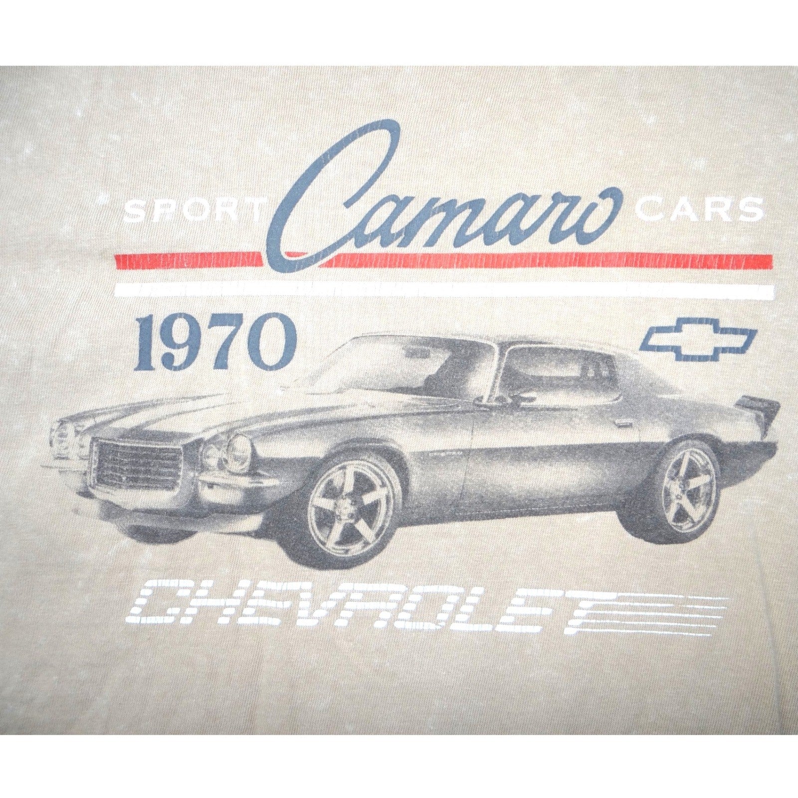 GM Official Licensed Chevrolet Camaro 1970 Sport Cars T Shirt Womens Small Beige