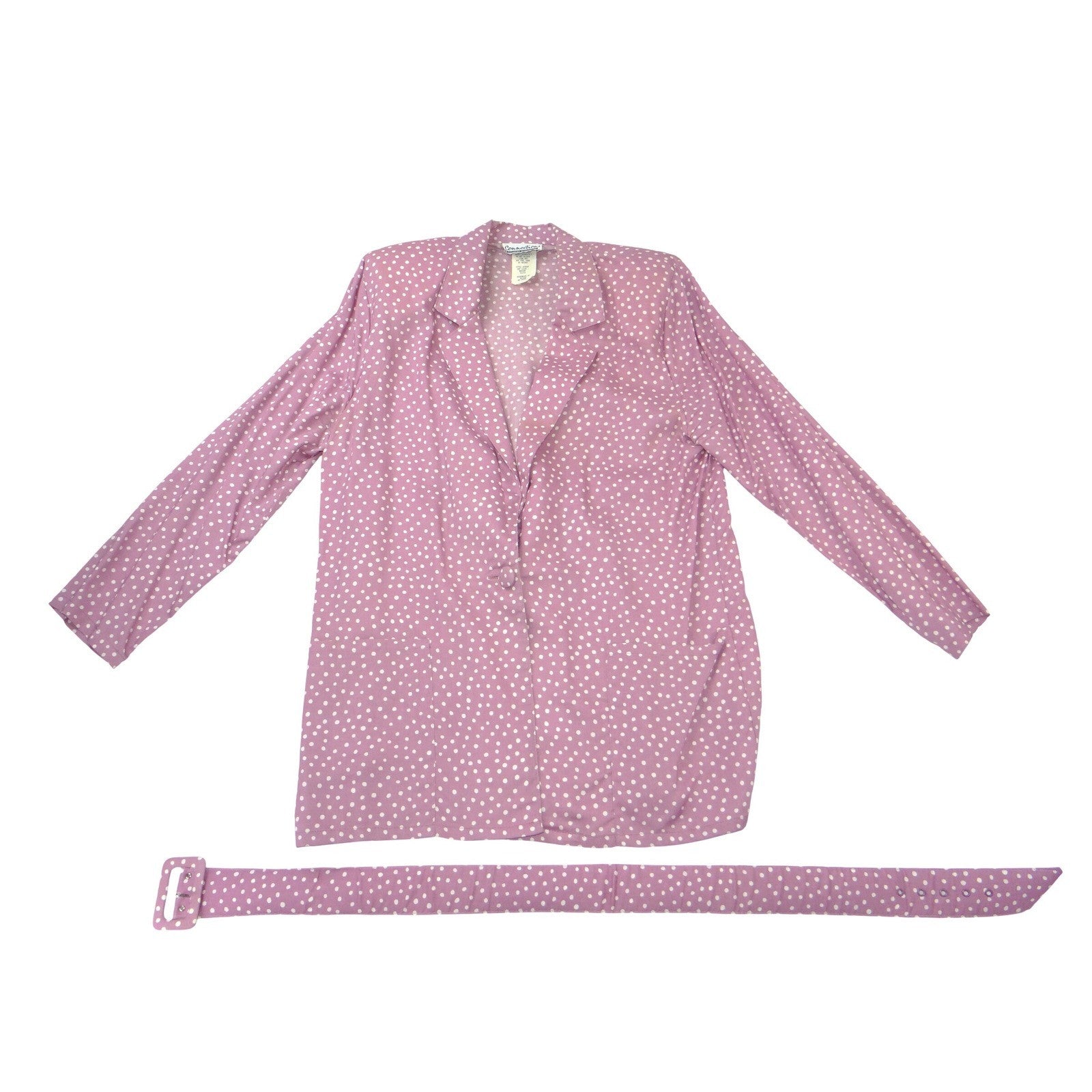 Vintage Connections Mauve Polka Dot Skirt Suit Set Blazer Skirt Belt Large 16/18