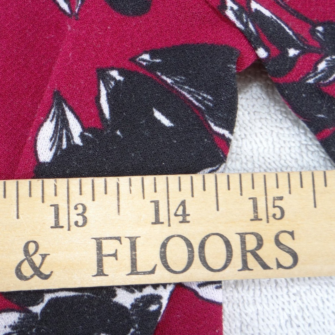 Adrienne Vittadini Red Black Floral Smocked Waist Midi Dress Long Sleeve Small