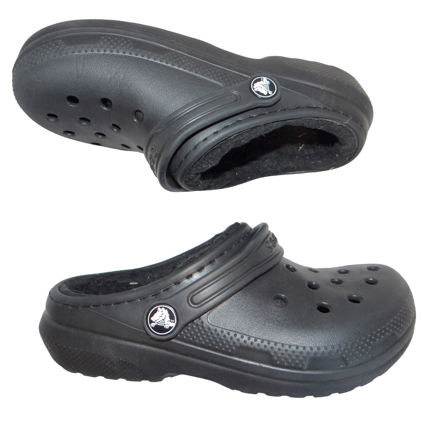 Crocs Kids Classic Lined Clog Black Faux Fur Fuzzy Slip On Shoes Kids Size 13