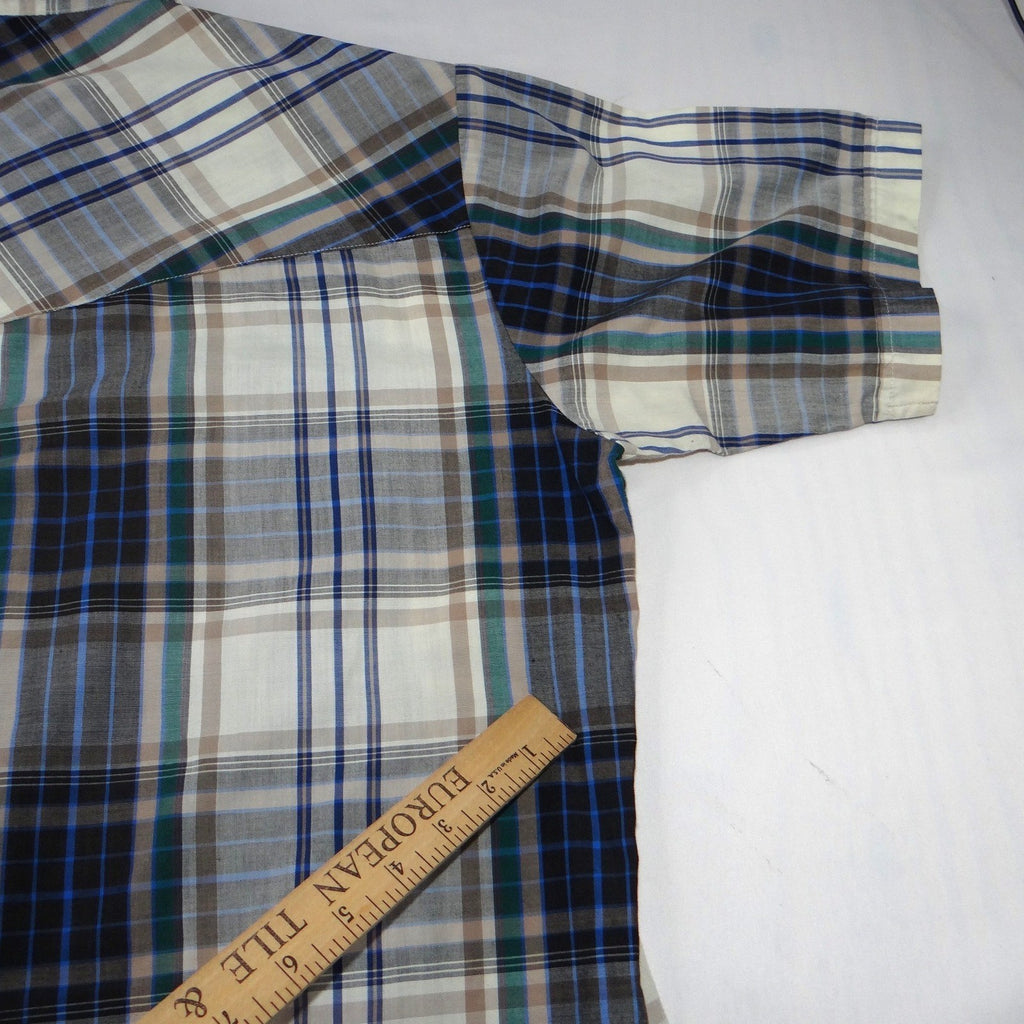 ELY PLAINS Mens Plaid Western Shirt Short Sleeve Pearl Snap Size M