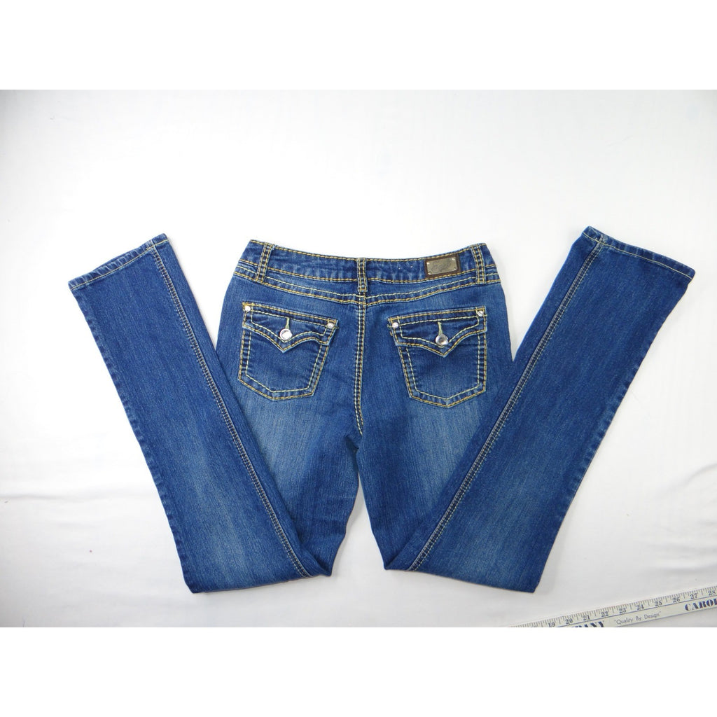 Earl Jean Blue Denim Bootcut Jeans Embellished Pockets Size 28