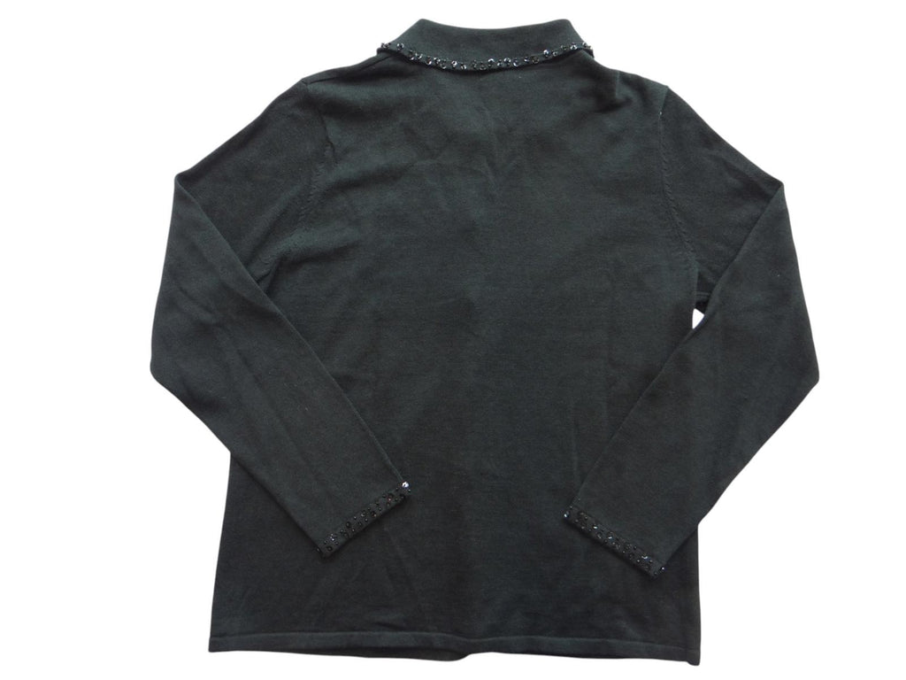 Black Women's Cardigan Sweater with Beaded Snowman Embellishments
