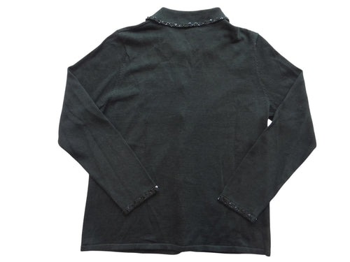 Black Women's Cardigan Sweater with Beaded Snowman Embellishments