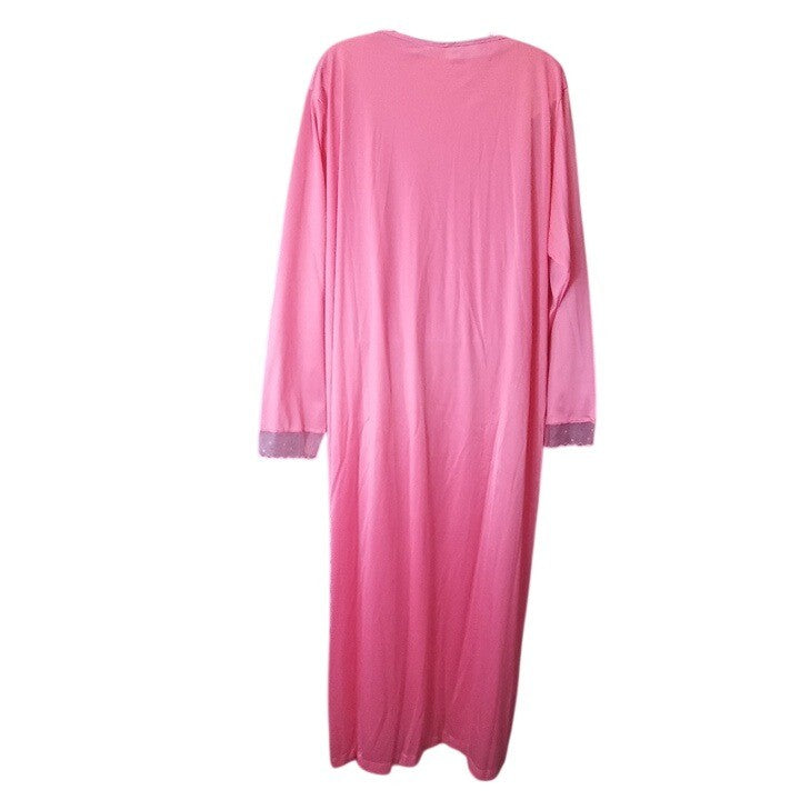 Vintage Princess Lingerie Pink Satin Nightgown Pearl Buttons Sheer Trim Size L