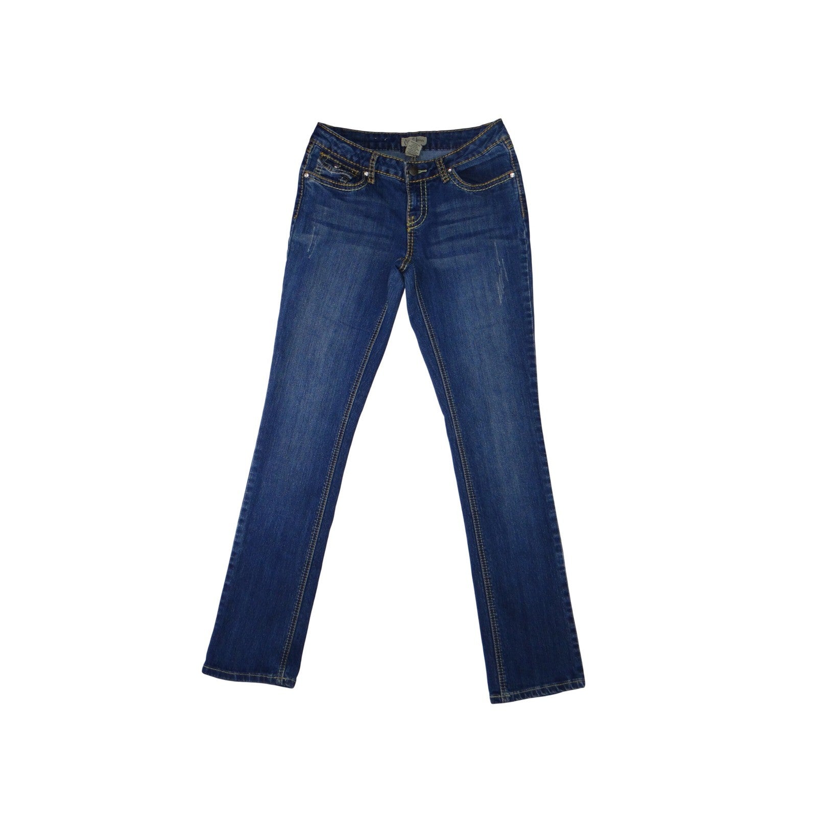 Earl Jean Blue Denim Bootcut Jeans Embellished Pockets Size 28