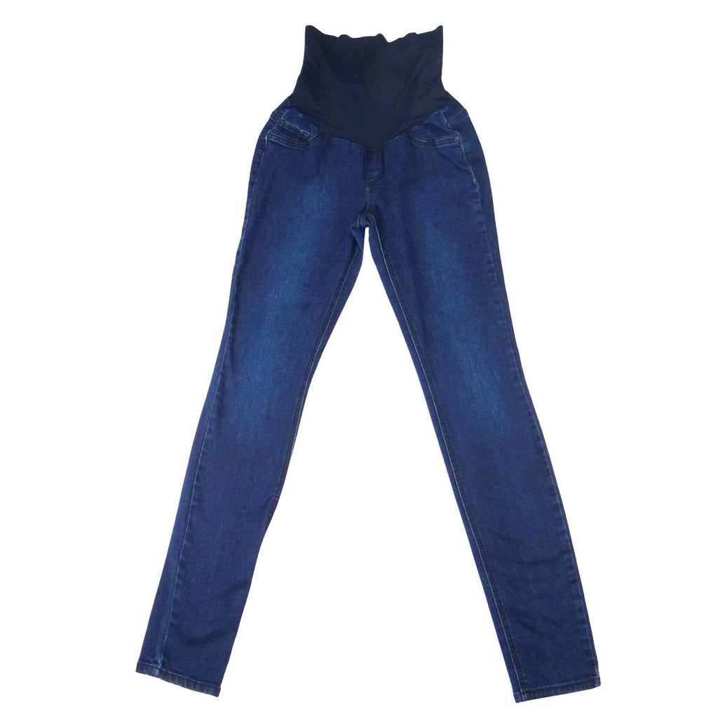 Indigo Blue Maternity Jeans Dark Wash Stretchy Full Panel Skinny Leg Size M/L