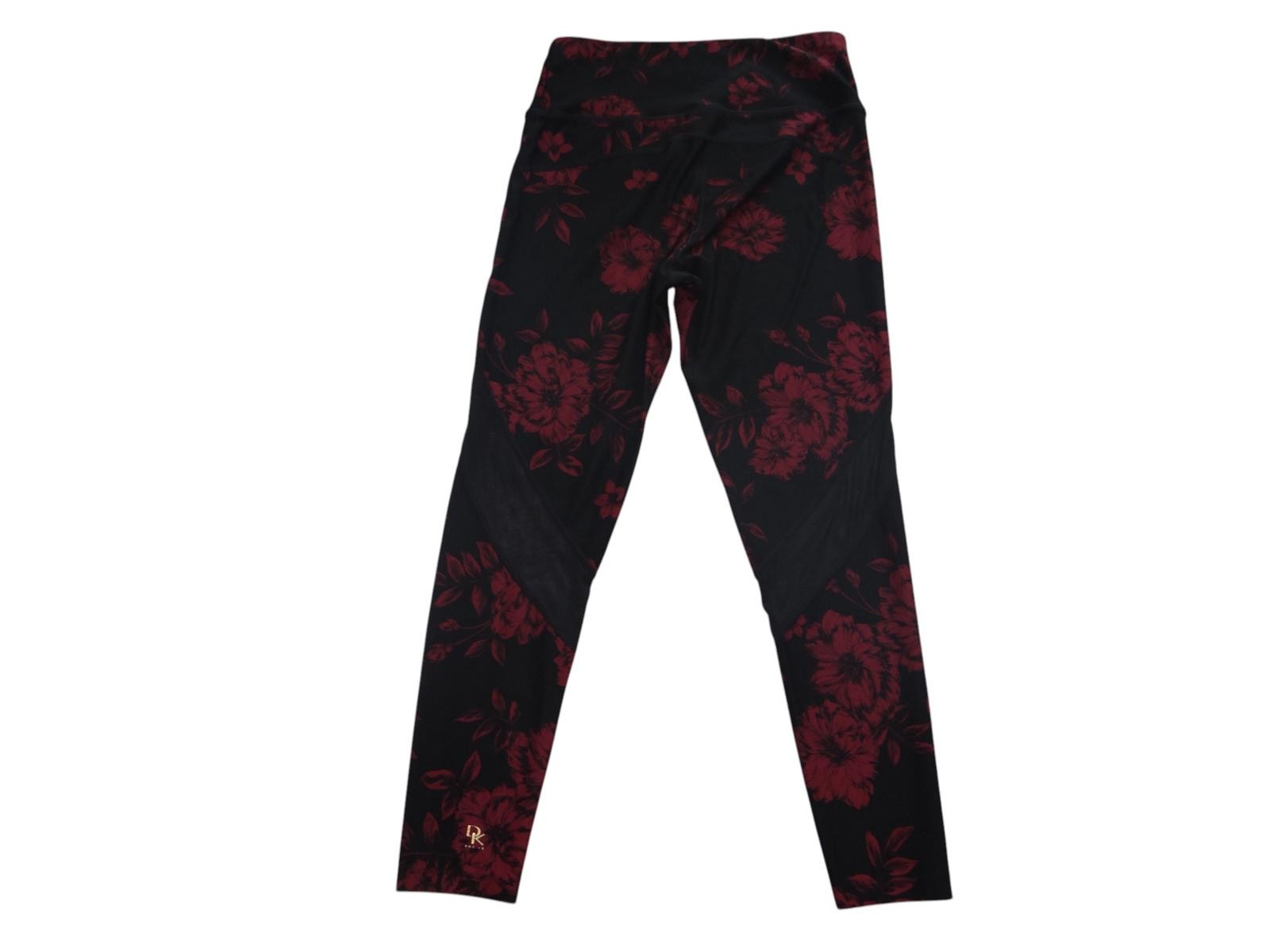 DK Active Floral Print Leggings - Black & Burgundy