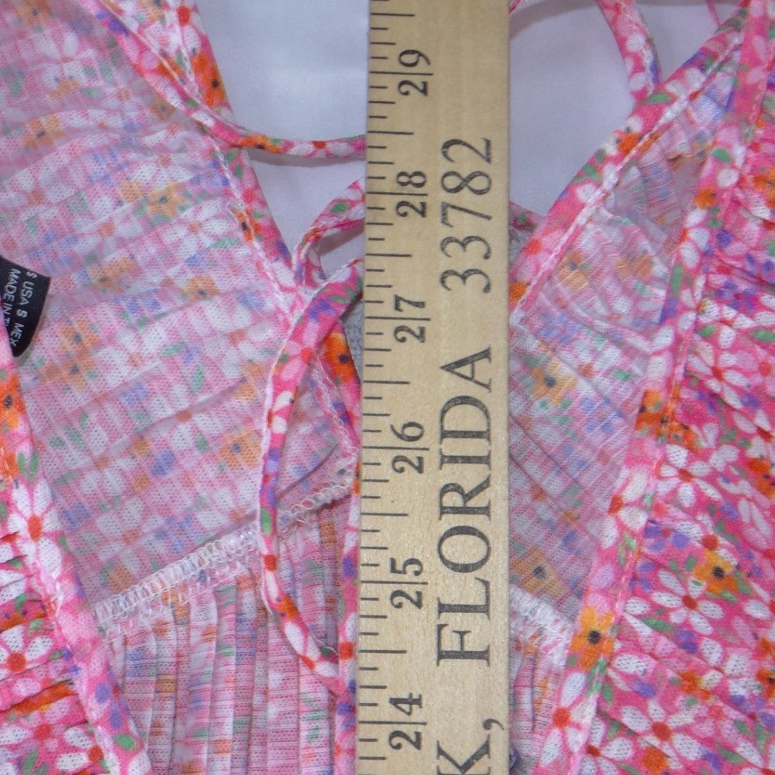 Zara Pink Floral Pleated Puff Sleeve Mini Dress V-Neck Tie Back Small