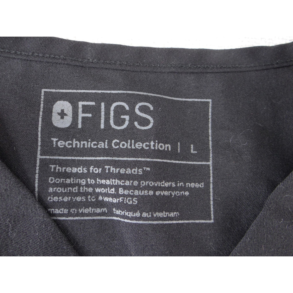 FIGS Technical Collection Black V-Neck Short Sleeve Scrub Top Womens Large