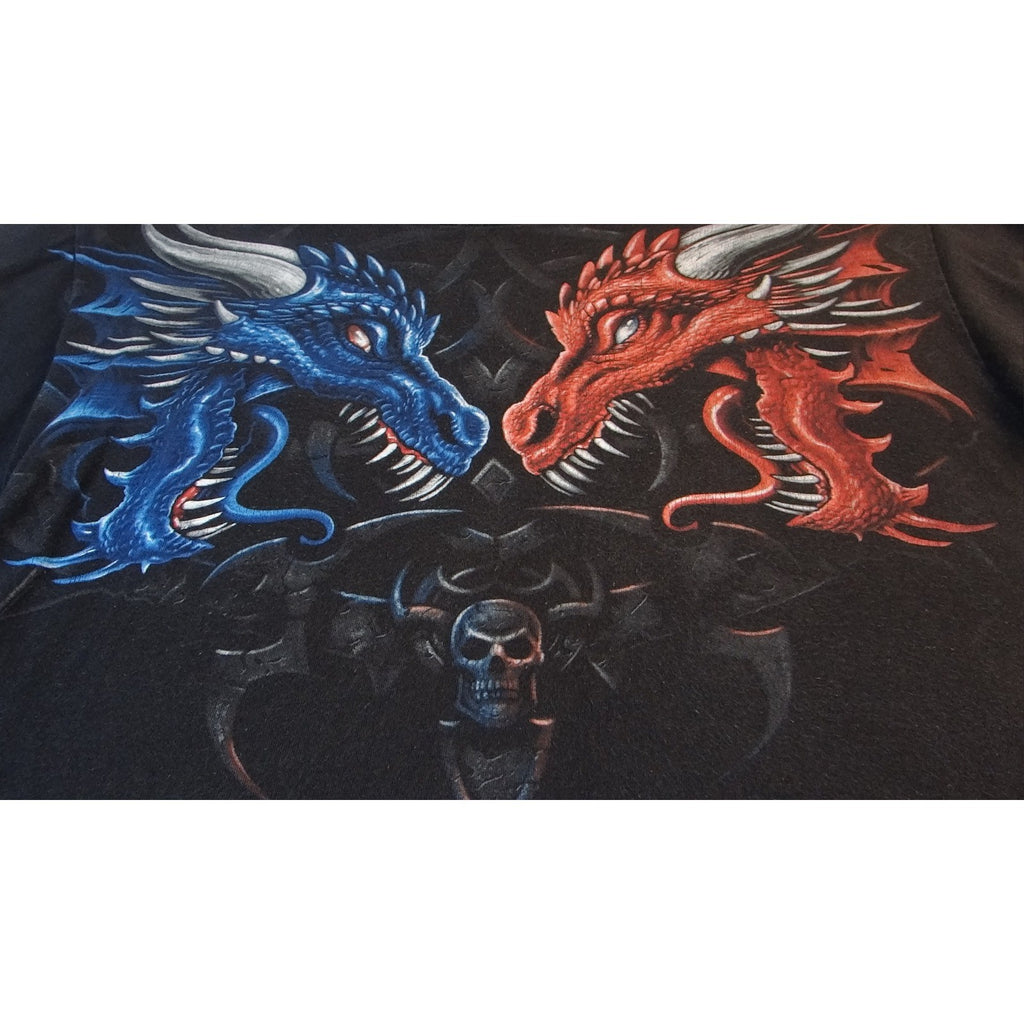 Vintage Men's Black Dragon Graphic T Shirt Fire Ice Mythical Fantasy Shirt