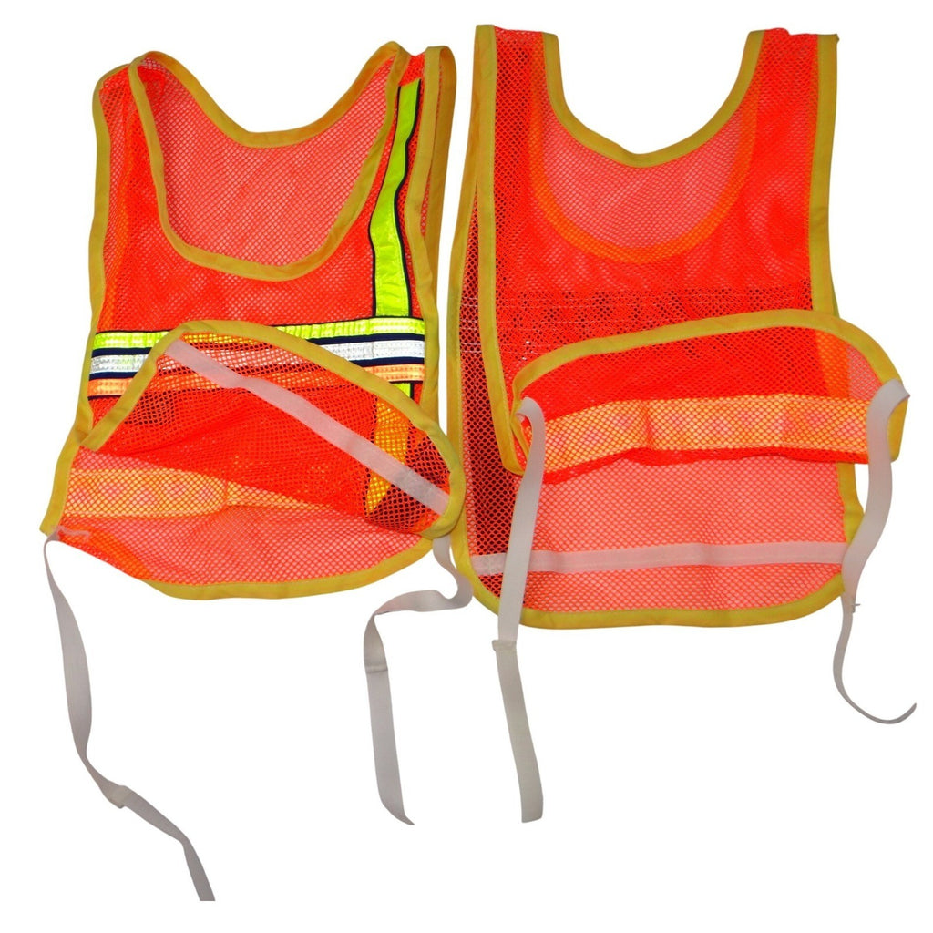Kids Safety Vest High Visibility Orange Mesh Reflective Tie Closure Set of 2