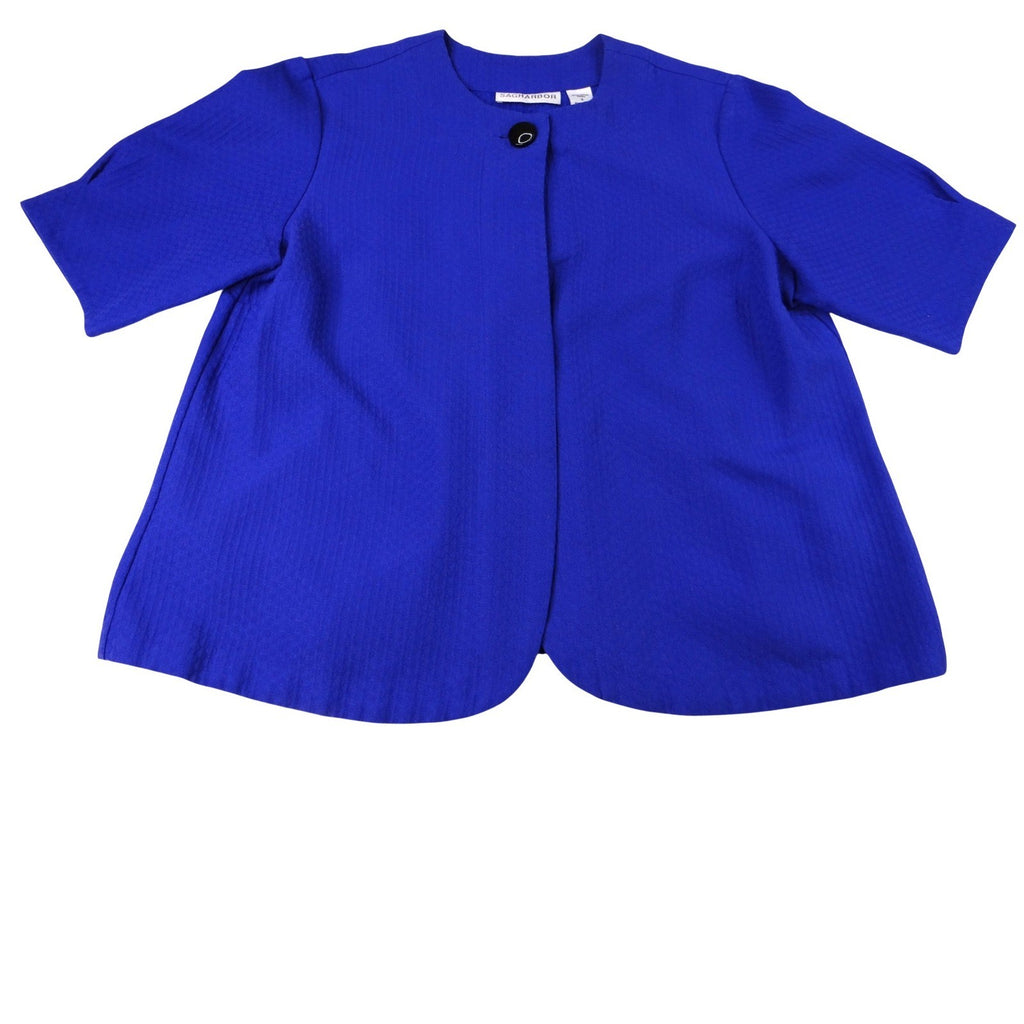 Vintage Beautiful Sag Harbor Blue Textured Open Front Short Sleeve Jacket Sz 12