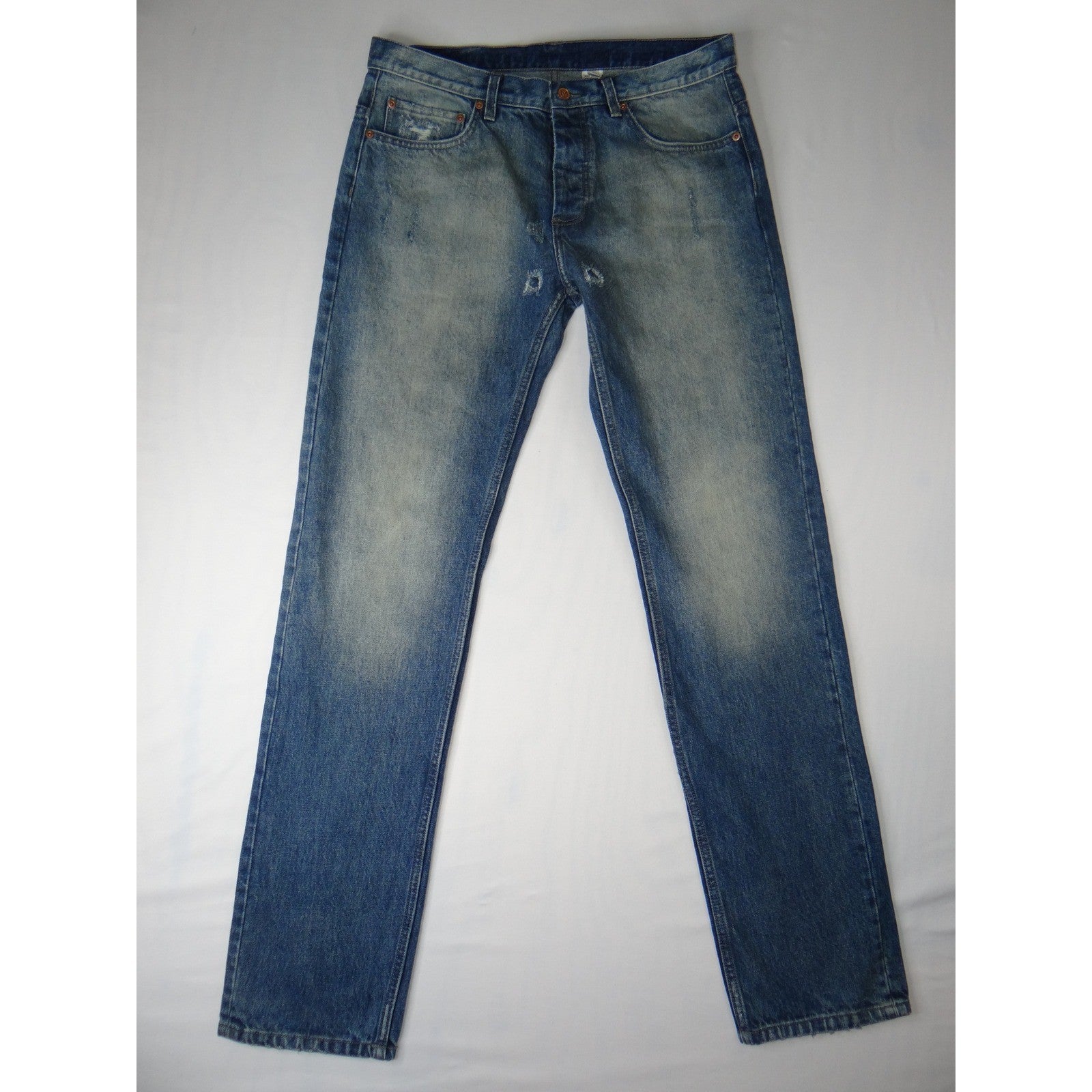 Marc Jacobs Men's Distressed Blue Denim Jeans Button Fly Straight Leg Size 36