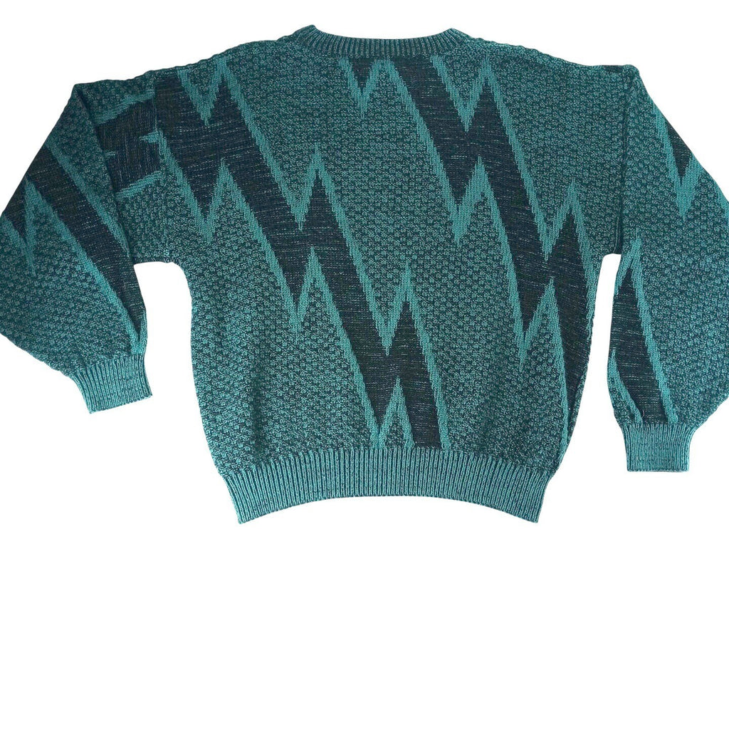 VTG-Saturdays Teal Black Geometric Pattern Knit Sweater Pullover Size M