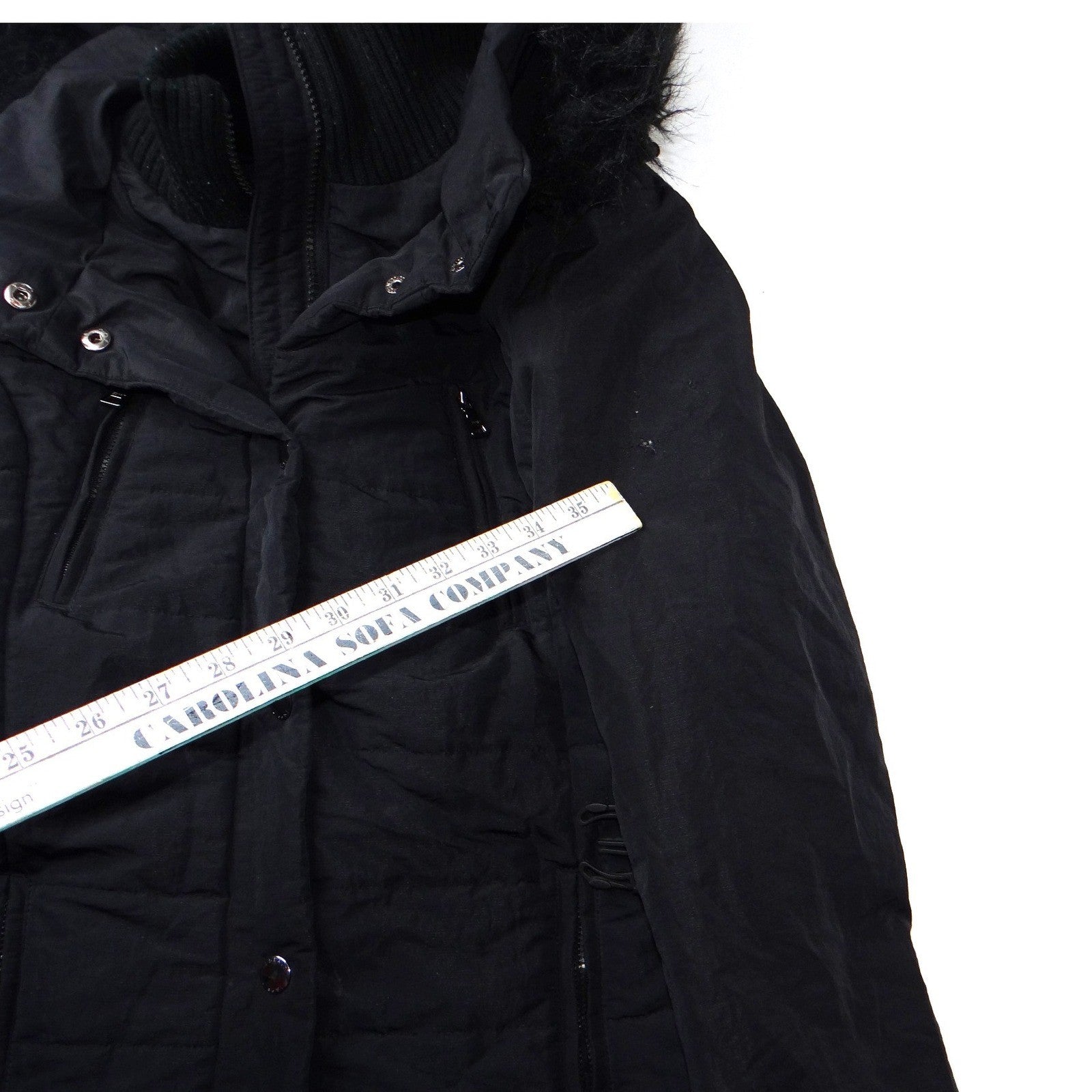 Esprit Black Faux Fur Trim Hooded Belted Winter Jacket Coat Women Size L