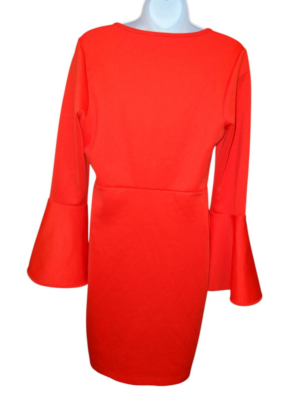 Stylish Bell Sleeve V-Neck Dress - Vibrant Orange