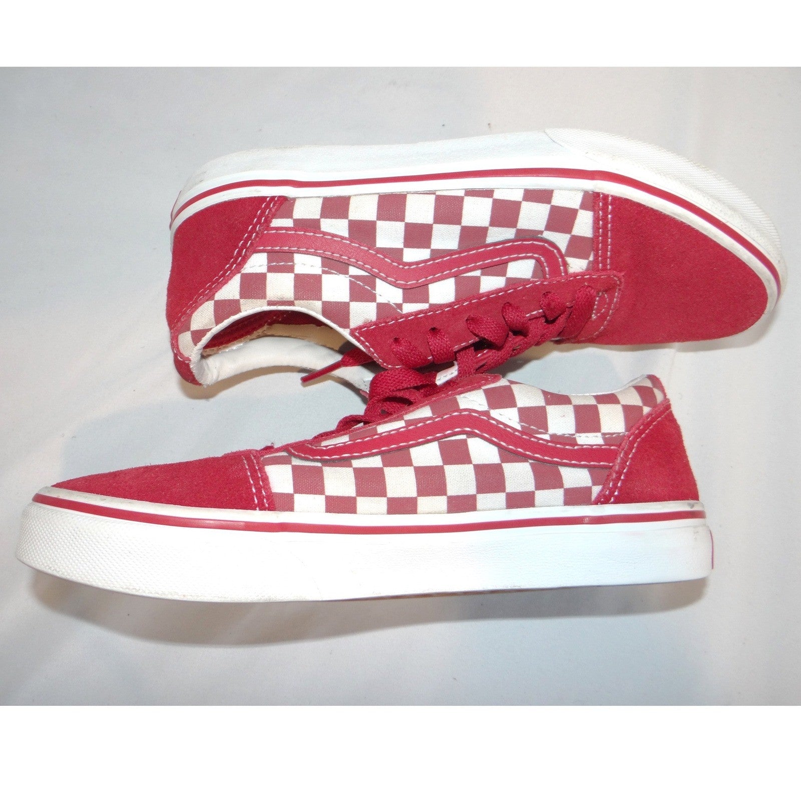 Vans Old Skool Red White Checkerboard Suede Canvas Kids Shoes Size 4.0 Youth