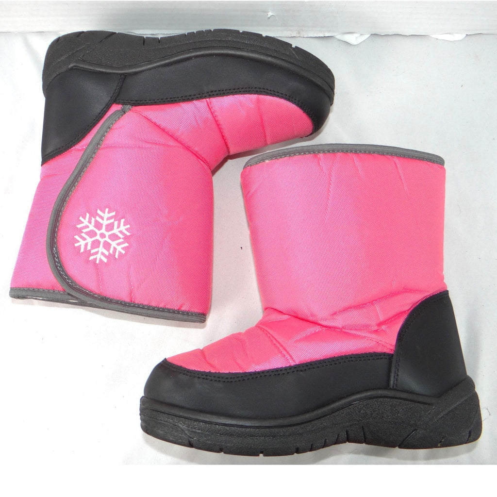 Girls Pink Snow Boots Snowflake Insulated Winter Faux Fur Lined Size 2