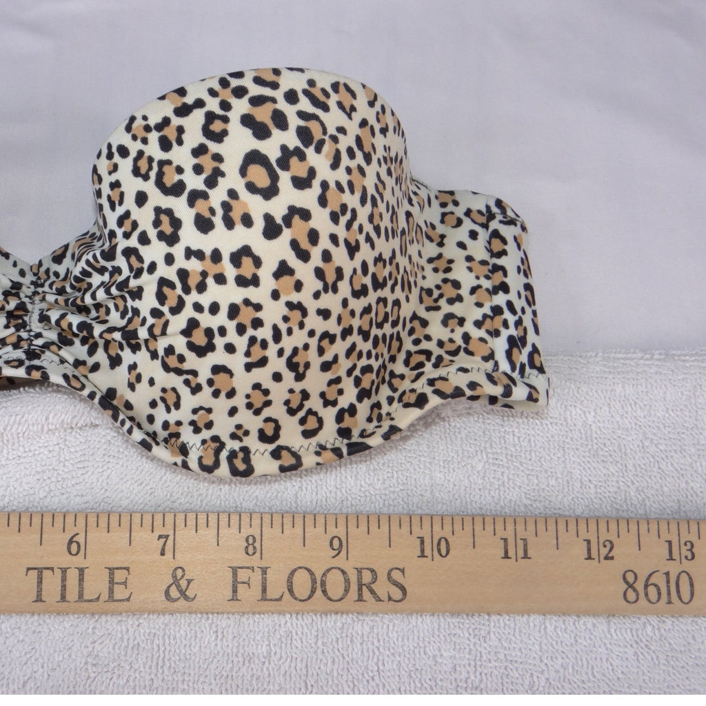 Leopard Print Bandeau Bikini Top Tan Black Strapless Padded Swim Top