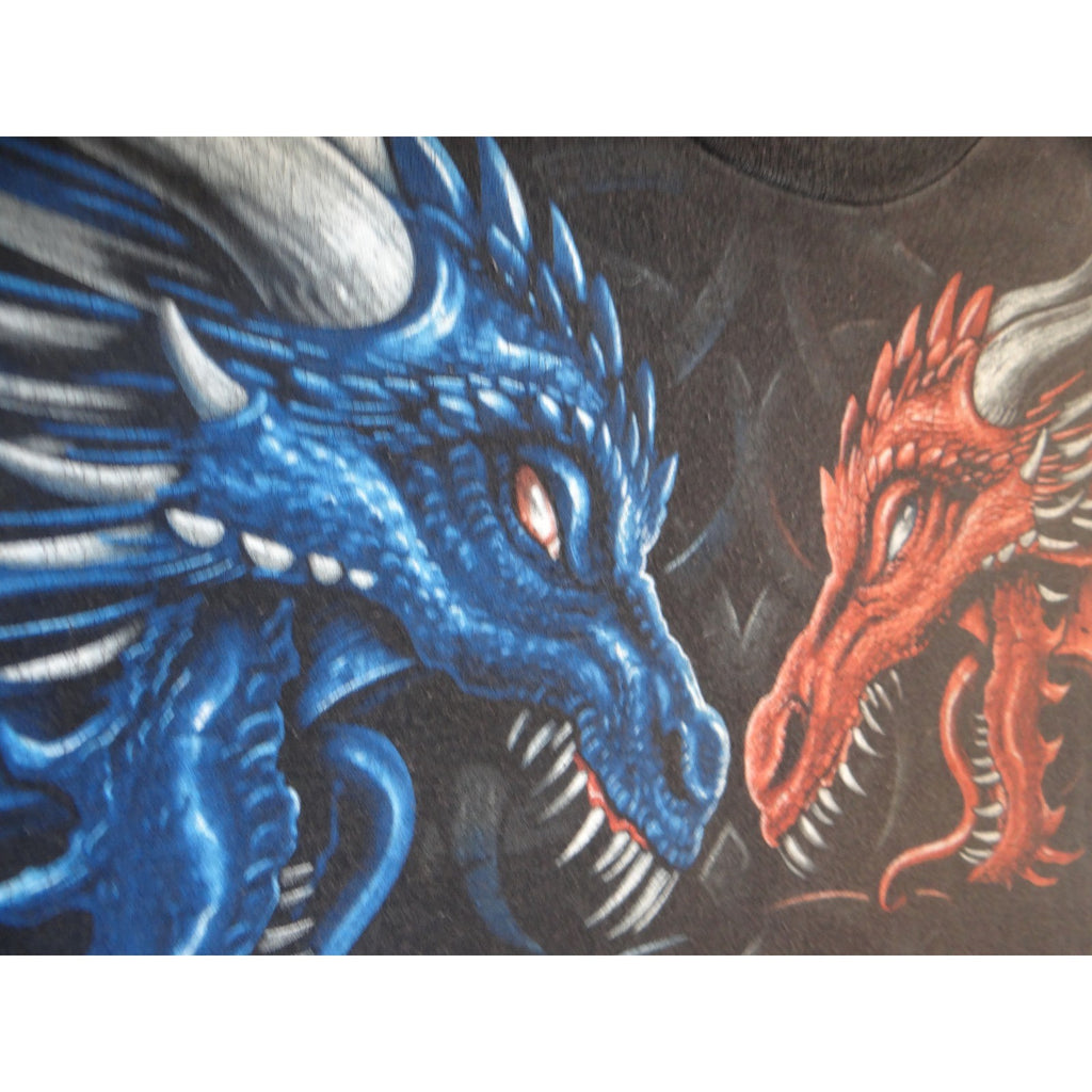 Vintage Men's Black Dragon Graphic T Shirt Fire Ice Mythical Fantasy Shirt