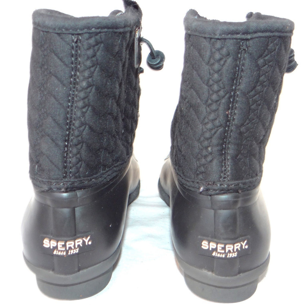 Sperry Saltwater Quilted Cable Knit Duck Boots Black Womens 8.5 M STS97183
