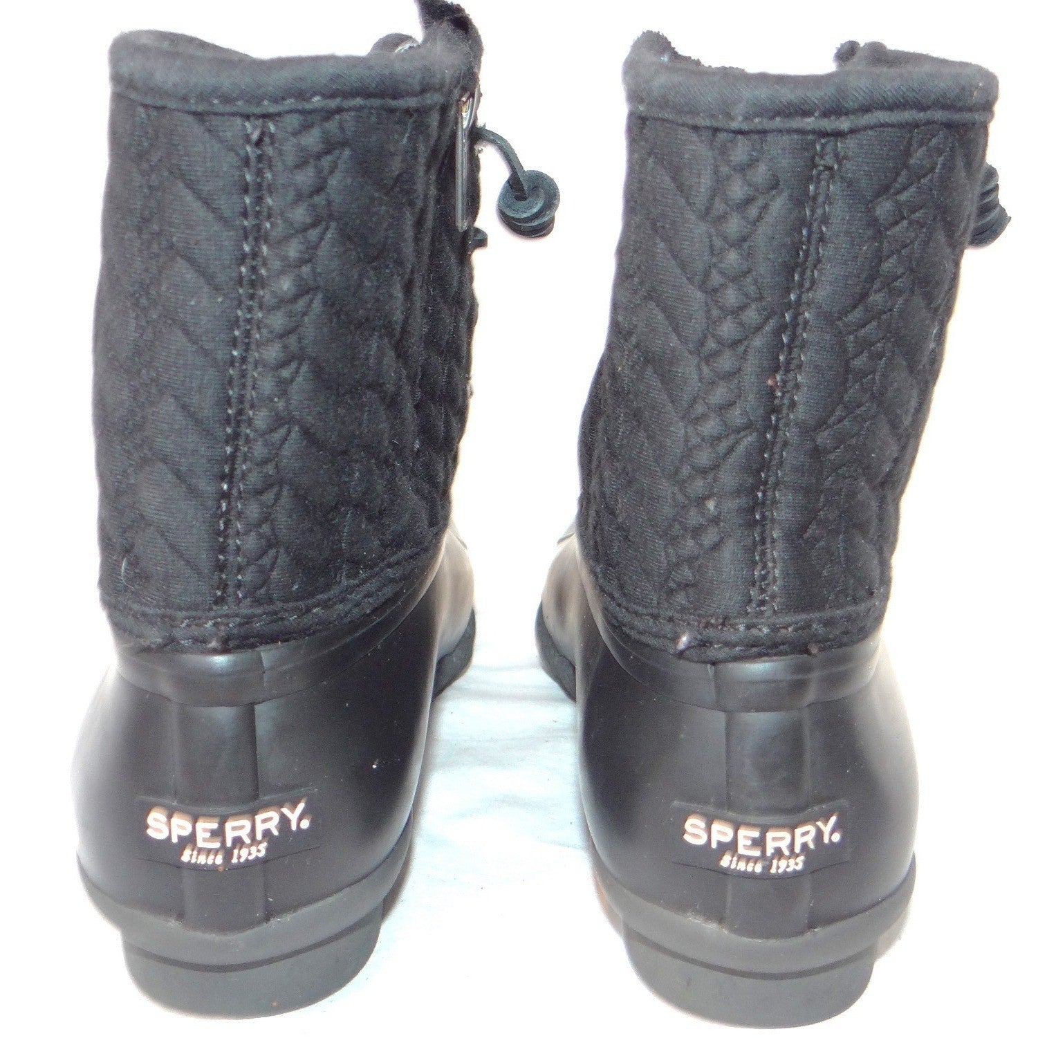 Sperry Saltwater Quilted Cable Knit Duck Boots Black Womens 8.5 M STS97183