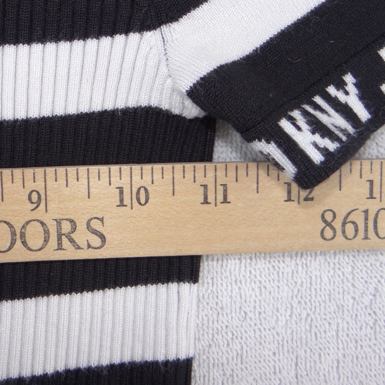 DKNY Jeans Womens Black White Striped Ribbed Knit Short Sleeve Top XS