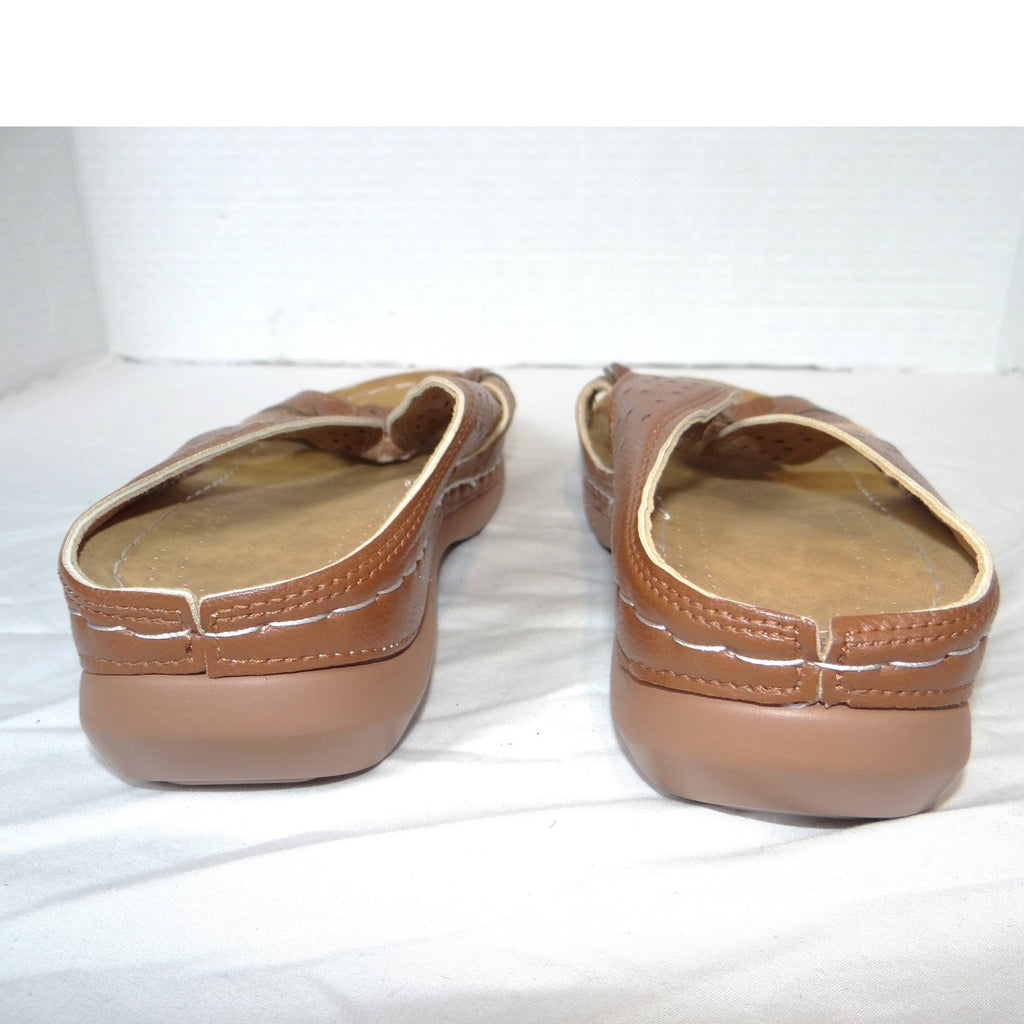 Womens Tan Floral Wedge Sandals Perforated Slip On Comfort Slides Brown EU 41