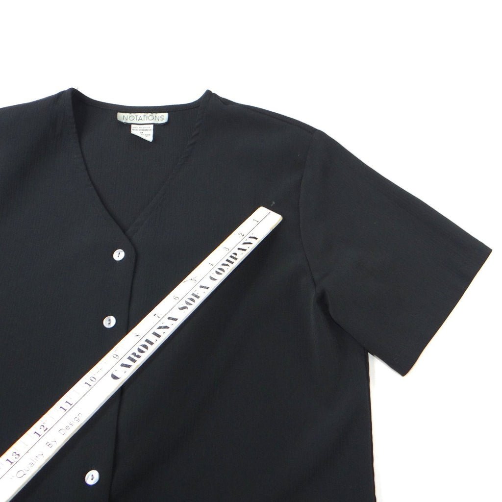 NOTATIONS Black Short Sleeve V Neck Button Front Tunic Top Women's Size M