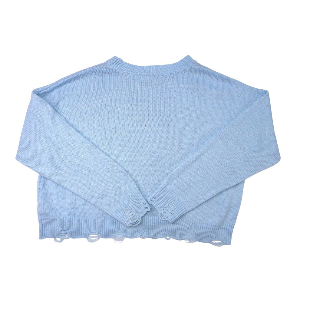 NO BOUNDARIES Light Blue Yin Yang Distressed Knit Cropped Sweater Women's XXL