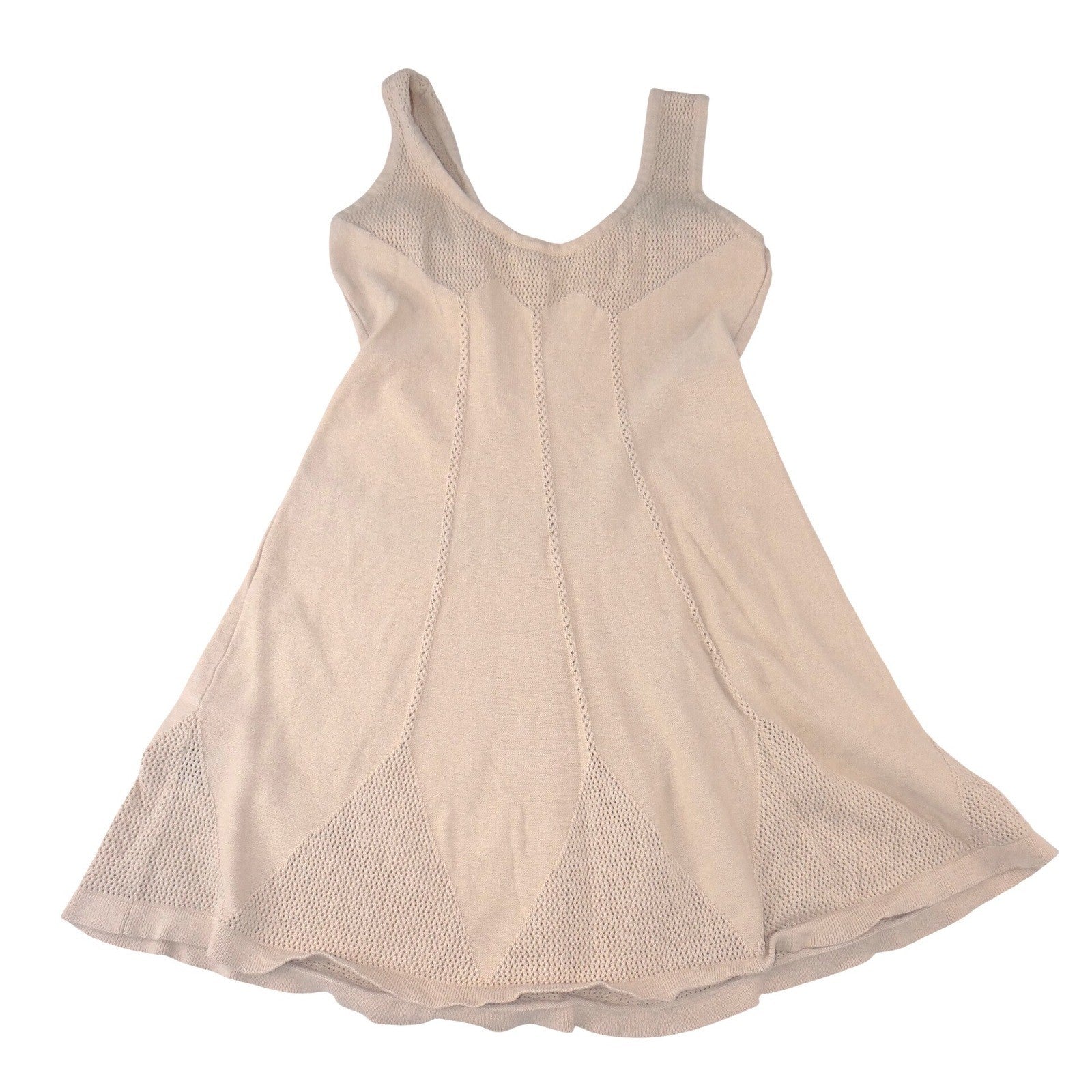 Ark & Co Womens Beige Pointelle Knit Sleeveless Fit and Flare Skater Dress Small