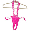 Hot Pink Mesh LOVE Graphic Halter Bodysuit with Chain Detail Large